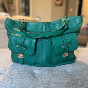 Lauren Ralph Lauren Emerald Green Pebbled Leather Governor Bag